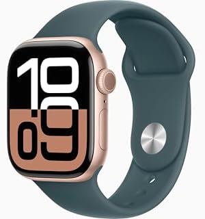 Apple Watch Series 10 [GPS + Cellular, 42mm] - Rose Gold Aluminum Case with Lake Green Sport Band, M/L (Renewed)
