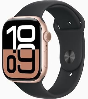 Apple Watch Series 10 [GPS + Cellular, 42mm] - Rose Gold Aluminum Case with Black Sport Band, S/M (Renewed)