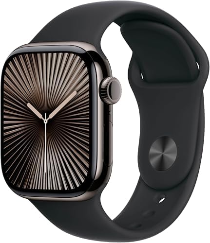Apple Watch Series 10 [GPS + Cellular, 42mm] - Slate Titanium Case with Black Sport Band, M/L (Renewed)