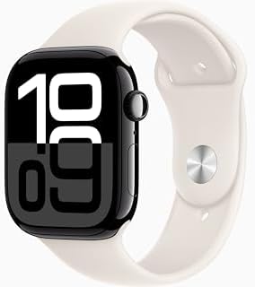 Apple Watch Series 10 [GPS, 46mm] - Jet Black Aluminum Case with Starlight Sport Band, S/M (Renewed)