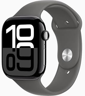 Apple Watch Series 10 [GPS + Cellular, 46mm] - Jet Black Aluminum Case with Stone Gray Sport Band, S/M (Renewed)