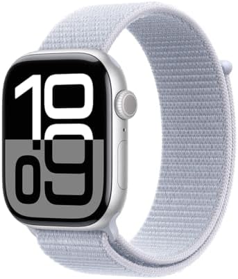 Apple Watch Series 10 [GPS, 42mm] - Silver Aluminum Case with Blue Cloud Sport Loop (Renewed)
