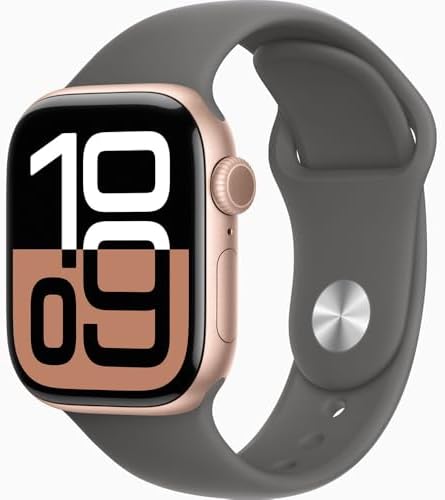 Apple Watch Series 10 [GPS + Cellular, 42mm] - Rose Gold Aluminum Case with Stone Gray Sport Band, M/L (Renewed)