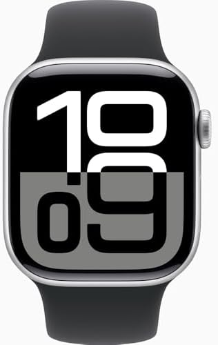 Apple Watch Series 10 [GPS + Cellular, 42mm] - Silver Aluminum Case with Black Sport Band, S/M (Renewed)