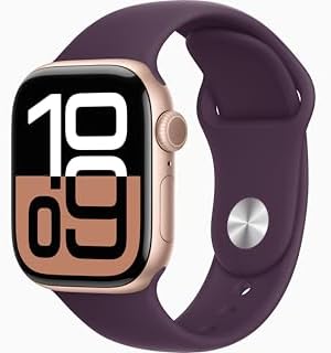 Apple Watch Series 10 [GPS, 42mm] - Rose Gold Aluminum Case with Plum Sport Band, S/M (Renewed)