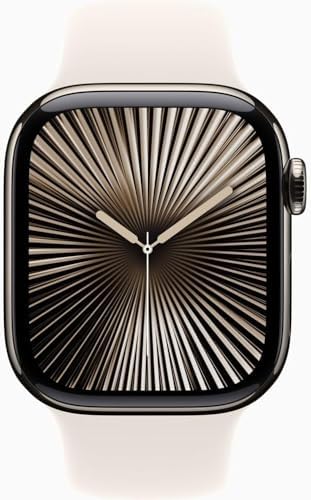 Apple Watch Series 10 [GPS + Cellular, 42mm] - Natural Titanium Case with Starlight Sport Band, M/L (Renewed)