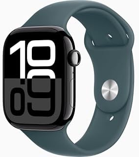 Apple Watch Series 10 [GPS + Cellular, 46mm] - Jet Black Aluminum Case with Lake Green Sport Band, M/L (Renewed)