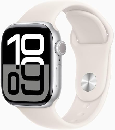 Apple Watch Series 10 [GPS, 42mm] - Silver Aluminum Case with Starlight Sport Band, S/M (Renewed)