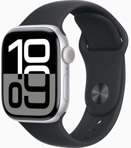 Apple Watch Series 10 [GPS + Cellular, 46mm] - Silver Aluminum Case with Black Sport Band, S/M (Renewed)