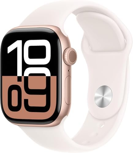 Apple Watch Series 10 [GPS + Cellular, 46mm] - Rose Gold Aluminum Case with Starlight Sport Band, S/M (Renewed)