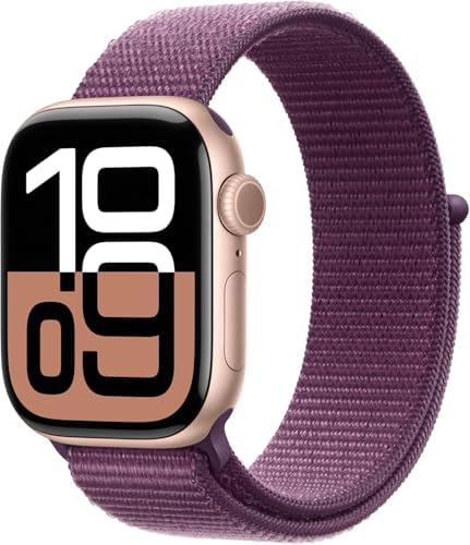 Apple Watch Series 10 [GPS + Cellular, 42mm] - Rose Gold Aluminum Case with Plum Sport Loop (Renewed)