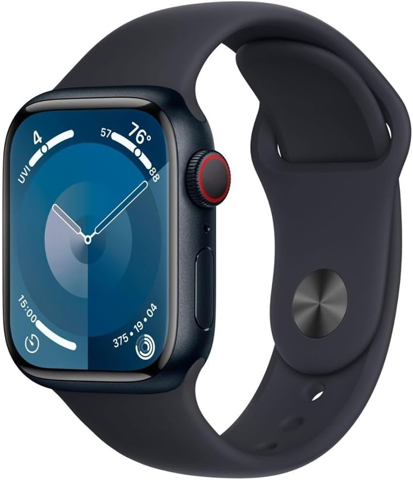 Apple Watch Series 9 (GPS, 45MM) Midnight Aluminum Case with Black Sport Band (Renewed Premium)