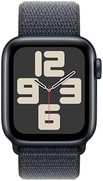 Apple Watch SE (2nd Gen) [GPS 40mm] Smartwatch with Midnight Aluminium Case with Ink Sport Loop One Size. Fitness and Sleep Trackers, Crash Detection, Heart Rate Monitor, Carbon Neutral