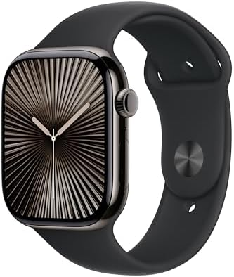 Apple Watch Series 10 [GPS + Cellular 46mm case] Smartwatch with Slate Titanium Case with Black Sport Band - S/M. Fitness Tracker, ECG App, Always-On Retina Display, Water Resistant
