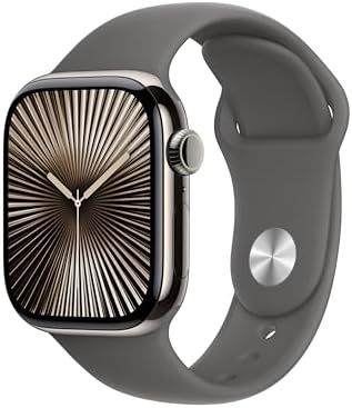 Apple Watch Series 10 [GPS + Cellular 42mm case] Smartwatch with Natural Titanium Case with Stone Grey Sport Band - S/M. Fitness Tracker, ECG App, Always-On Retina Display, Water Resistant