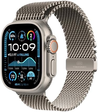 Apple Watch Ultra 2 [GPS + Cellular 49mm] Smartwatch, Sport Watch with Natural Titanium Case with Natural Titanium Milanese Loop - Medium. Fitness Tracker, Precision GPS, Carbon Neutral