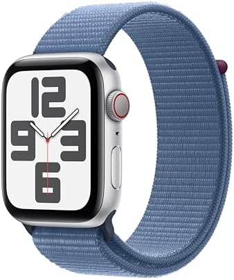 Apple Watch SE (2nd Gen) [GPS + Cellular, 44mm] - Silver Aluminum Case with Winter Blue Sport Loop, One Size (Renewed)