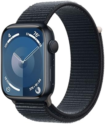 Apple Watch Series 9 [GPS 45mm] Midnight Aluminum Case with Midnight Sport Loop (Renewed Premium)
