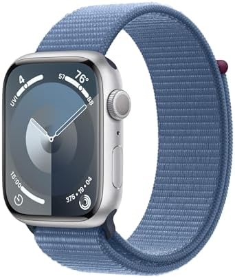 Apple Watch Series 9 [GPS, 45mm] - Silver Aluminum Case with Winter Blue Sport Loop (Renewed)