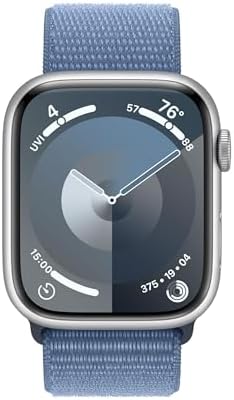 Apple Watch Series 9 [GPS, 45mm] - Silver Aluminum Case with Winter Blue Sport Loop (Renewed)