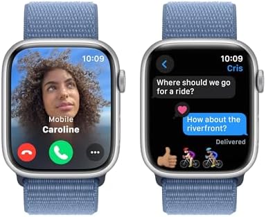 Apple Watch Series 9 [GPS, 45mm] - Silver Aluminum Case with Winter Blue Sport Loop (Renewed)