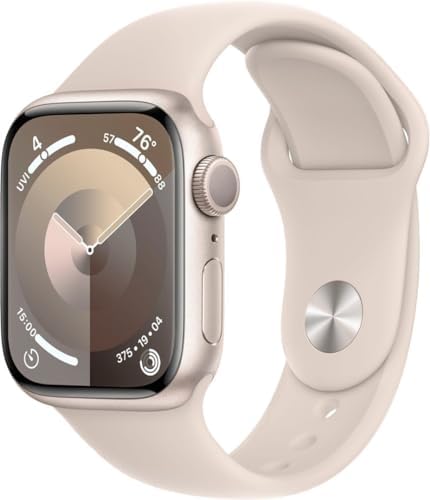 Apple Watch Series 9 [GPS, 45mm] - Starlight Aluminum Case with Starlight Sport Band, S/M (Renewed)