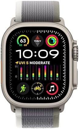 Apple Watch Ultra 2 [GPS + Cellular 49mm] Smartwatch with Rugged Titanium Case & Green/Grey Trail Loop S/M (Renewed)
