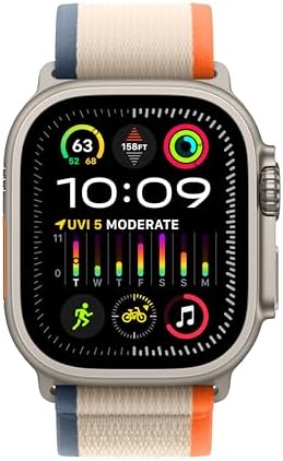 Apple Watch Ultra 2 [GPS + Cellular, 49mm] - Rugged Titanium Case with Orange/Beige Trail Loop, M/L (Renewed)