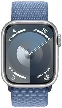 Apple Watch Series 9 [GPS 41mm] Smartwatch with Silver Aluminum Case with Winter Blue Sport Loop One Size. Fitness Tracker, ECG Apps, Always-On Retina Display, Carbon Neutral