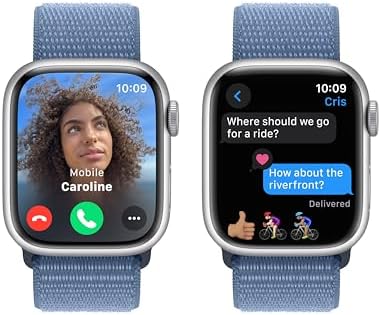 Apple Watch Series 9 [GPS 41mm] Smartwatch with Silver Aluminum Case with Winter Blue Sport Loop One Size. Fitness Tracker, ECG Apps, Always-On Retina Display, Carbon Neutral