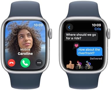 Apple Watch Series 9 [GPS 41mm] Smartwatch with Silver Aluminum Case with Storm Blue Sport Band S/M. Fitness Tracker, ECG Apps, Always-On Retina Display, Water Resistant