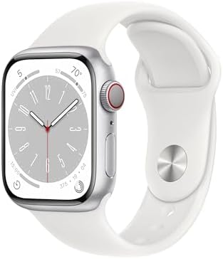 Apple Watch Series 8 [GPS + Cellular, 41mm] - Silver Aluminum Case with White Sport Band, M/L (Renewed)