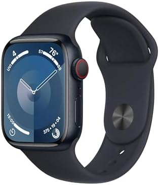Apple Watch Series 9 [GPS + Cellular 41mm] Midnight Aluminum Case with Midnight Sport Band S/M (Renewed)