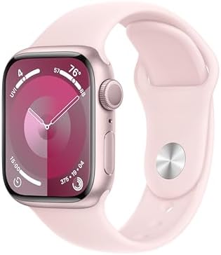 Apple Watch Series 9 [GPS 41mm] Pink Aluminum Case with Pink Sport Band S/M. (Renewed)