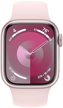 Apple Watch Series 9 [GPS 41mm] Pink Aluminum Case with Pink Sport Band S/M. (Renewed)