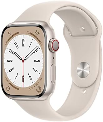 Apple Watch Series 8 (GPS + Cellular, 45MM) - Starlight Aluminum Case with M/L Starlight Sport Band (Renewed Premium)