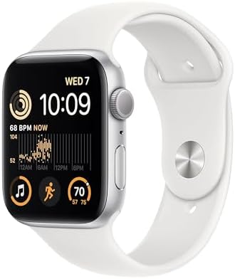 Apple Watch SE (2nd Gen) (GPS, 44mm) - Silver Aluminum Case with White Sport Band, M/L (Renewed)