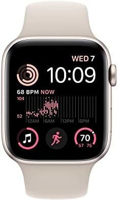 Apple Watch SE (2nd Gen) (GPS, 44mm) - Starlight Aluminum Case with Starlight Sport Band, S/M (Renewed)