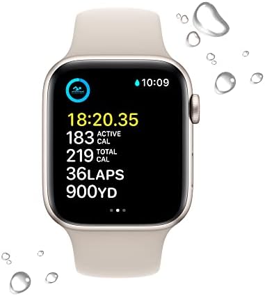 Apple Watch SE (2nd Gen) (GPS, 44mm) - Starlight Aluminum Case with Starlight Sport Band, S/M (Renewed)