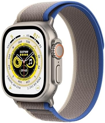 Apple Watch Ultra [GPS + Cellular 49mm] Titanium Case with Blue/Gray Trail Loop,...