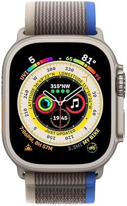 Apple Watch Ultra [GPS + Cellular 49mm] Titanium Case with Blue/Gray Trail Loop, S/M (Renewed)