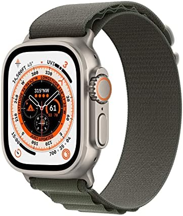 Apple Watch Ultra [GPS + Cellular 49mm] Titanium Case with Green Alpine Loop, Me...