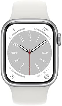 Apple Watch Series 8 [GPS 41mm] Smart Watch w/Silver Aluminum Case with White Sport Band - S/M. Fitness Tracker, Blood Oxygen & ECG Apps, Always-On Retina Display, Water Resistant