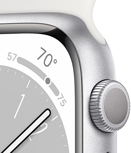 Apple Watch Series 8 [GPS 41mm] Smart Watch w/Silver Aluminum Case with White Sport Band - S/M. Fitness Tracker, Blood Oxygen & ECG Apps, Always-On Retina Display, Water Resistant