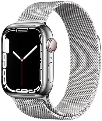 Apple Watch Series 7 (GPS + Cellular, 41mm) Silver Stainless Steel Case with Silver Milanese Loop (Renewed)