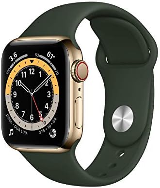 Apple Watch Series 6 (GPS + Cellular, 40mm) - Gold Stainless Steel Case with Cyprus Green Sport Band (Renewed)