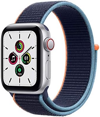 Apple Watch SE (GPS + Cellular, 40mm) - Silver Aluminum Case with Deep Navy Sport Loop (Renewed)
