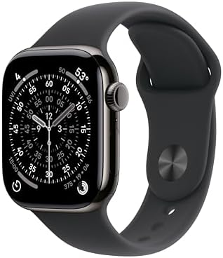 Apple Watch Series 11 [GPS + Cellular 42mm] Smartwatch with Slate Titanium Case with Black Sport Band - S/M. Sleep Score, Fitness Tracker, Health Monitoring, Always-On Display, Water Resistant