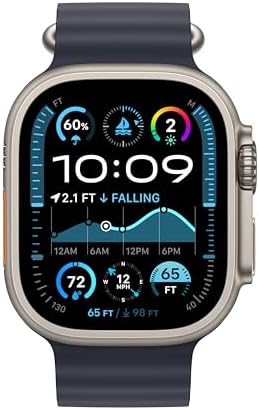 Apple Watch Ultra 2 [GPS + Cellular, 49mm] Natural Titanium Case with Navy Ocean Band, One Size (Renewed)