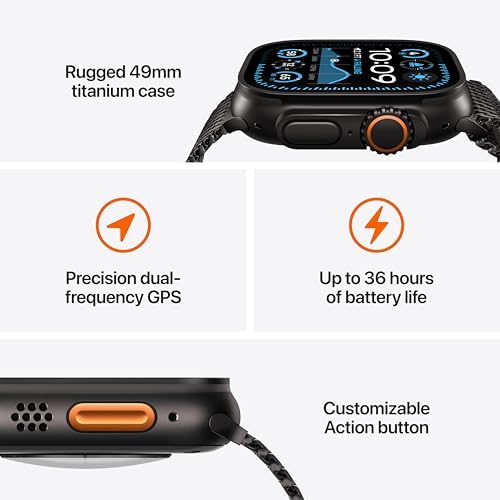 Apple Watch Ultra 2 [GPS + Cellular, 49mm] Natural Titanium Case with Navy Ocean Band, One Size (Renewed)